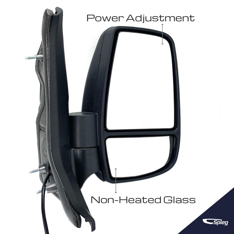 Spieg Passenger Side Mirror for 2015-2019 Ford Transit 150 250 350 HD Cargo Van | Right Side View Mirror Assembly with Power Adjustment Non-Heated Glass Short Arm | Textured Black 6 Pins FO1321600 - Image 2